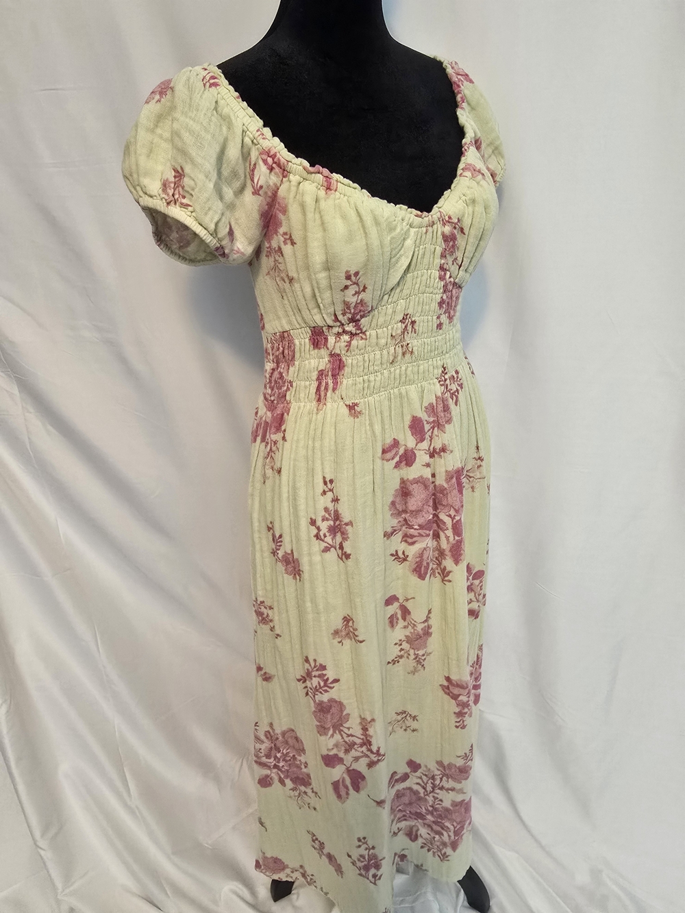 Free People Soft Mint Maxi Dress with Rose-Pink Floral Print